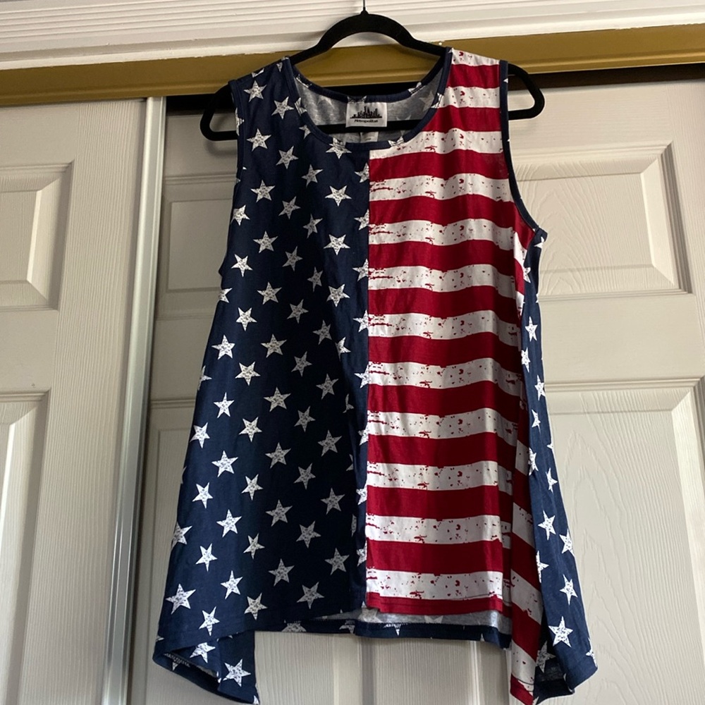 Metropolitan size large women’s red/white/blue Stars and Stripes tank top